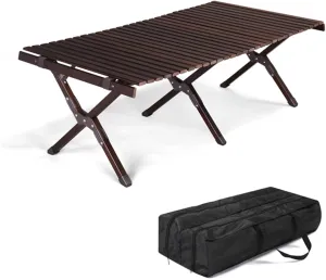 Black Walnut Camping roll Table Wooden Outdoor Camping Folding Table Exquisite Portable Folding Table Outdoor Folding Egg roll Table Portable Storage Folding Picnic Table 120 * 60 * 40cm