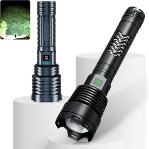 Black&Grey Rechargeable LED Flashlights High Lumens,Super Bright Flashlight with Input and Output Functions,10 Light Modes,Zoomable,IP67 Waterproof,Tactical Flashlight for Camping