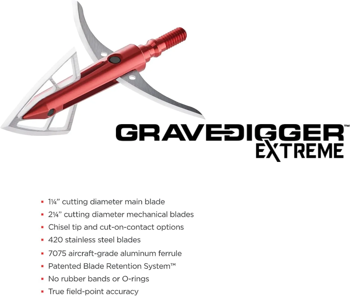 BLOODSPORT Gravedigger Extreme 4-Blade Hunting Hybrid Mechanical Broadhead with Cut-on-Contact Tip - 100 Grains | 2.25" Cutting Diameter | 3 Pack