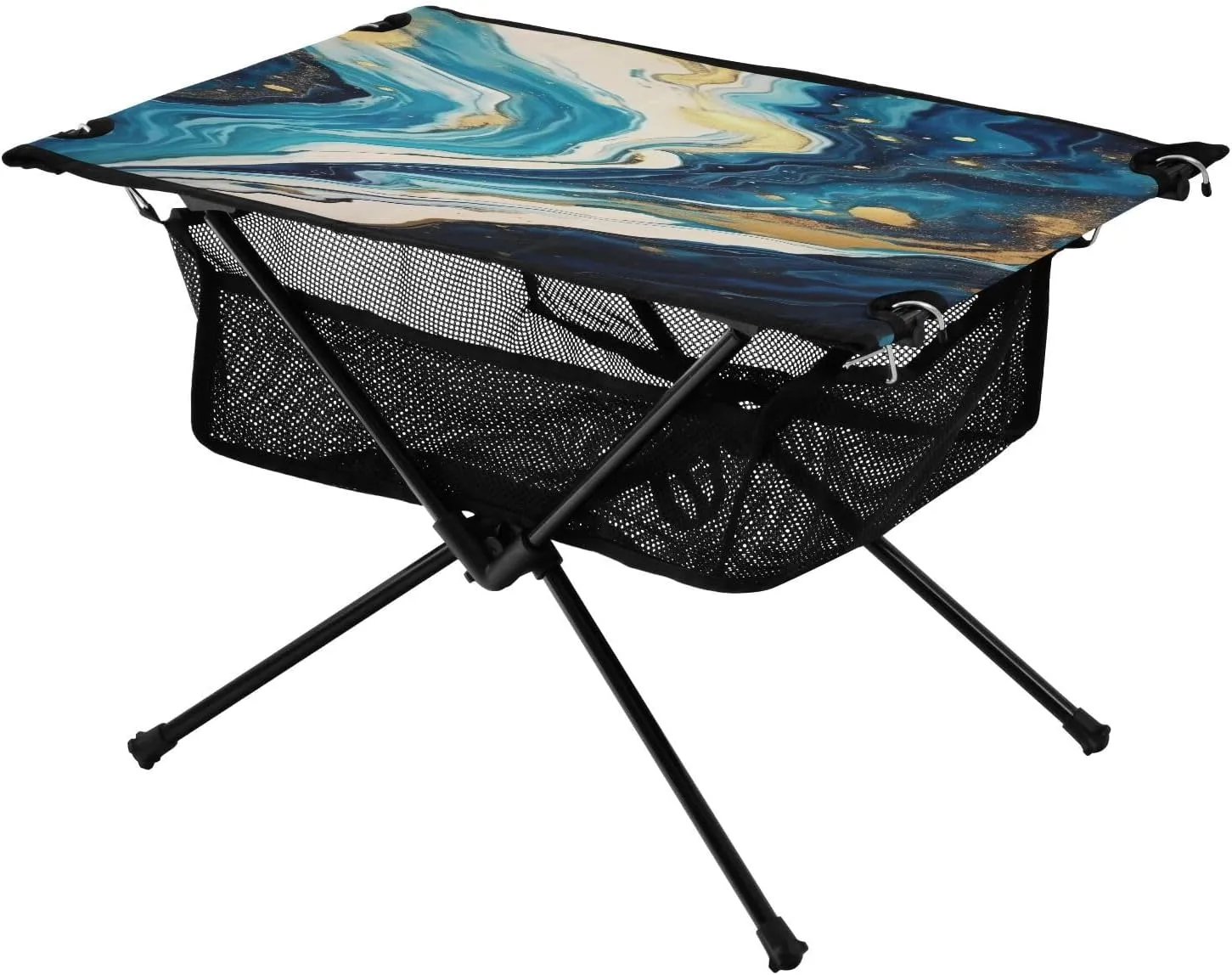 Blue Swirled Painting Portable Folding Camping Table, Compact Lightweight Beach Table with Carrying Bag for Outdoor Picnics, BBQs, Camp