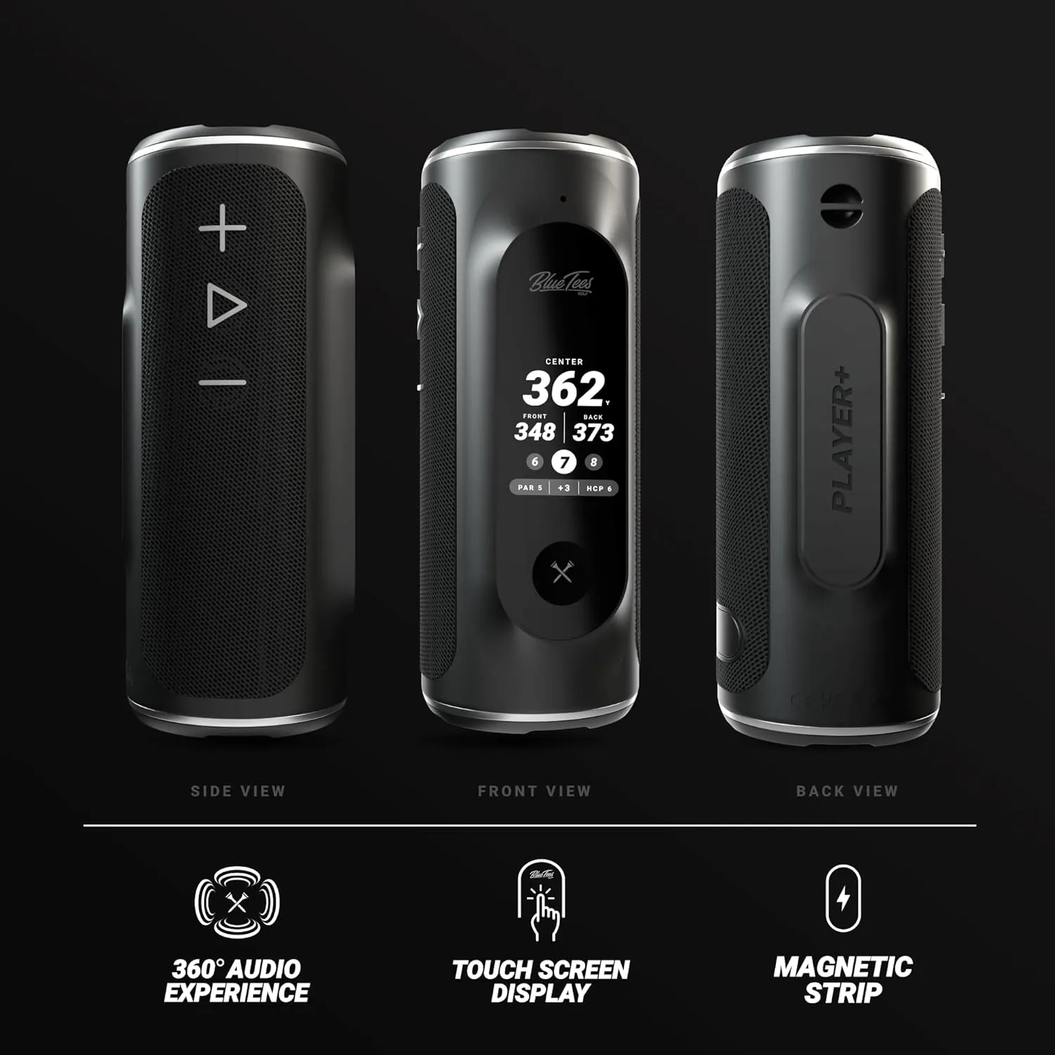 Blue Tees Golf Player  GPS Speaker with Touch Screen Display, 10  Hours Battery, 40,000  Courses, Visual   Audible Distance, Hazard Distance - IPX7 Waterproof (Navy)