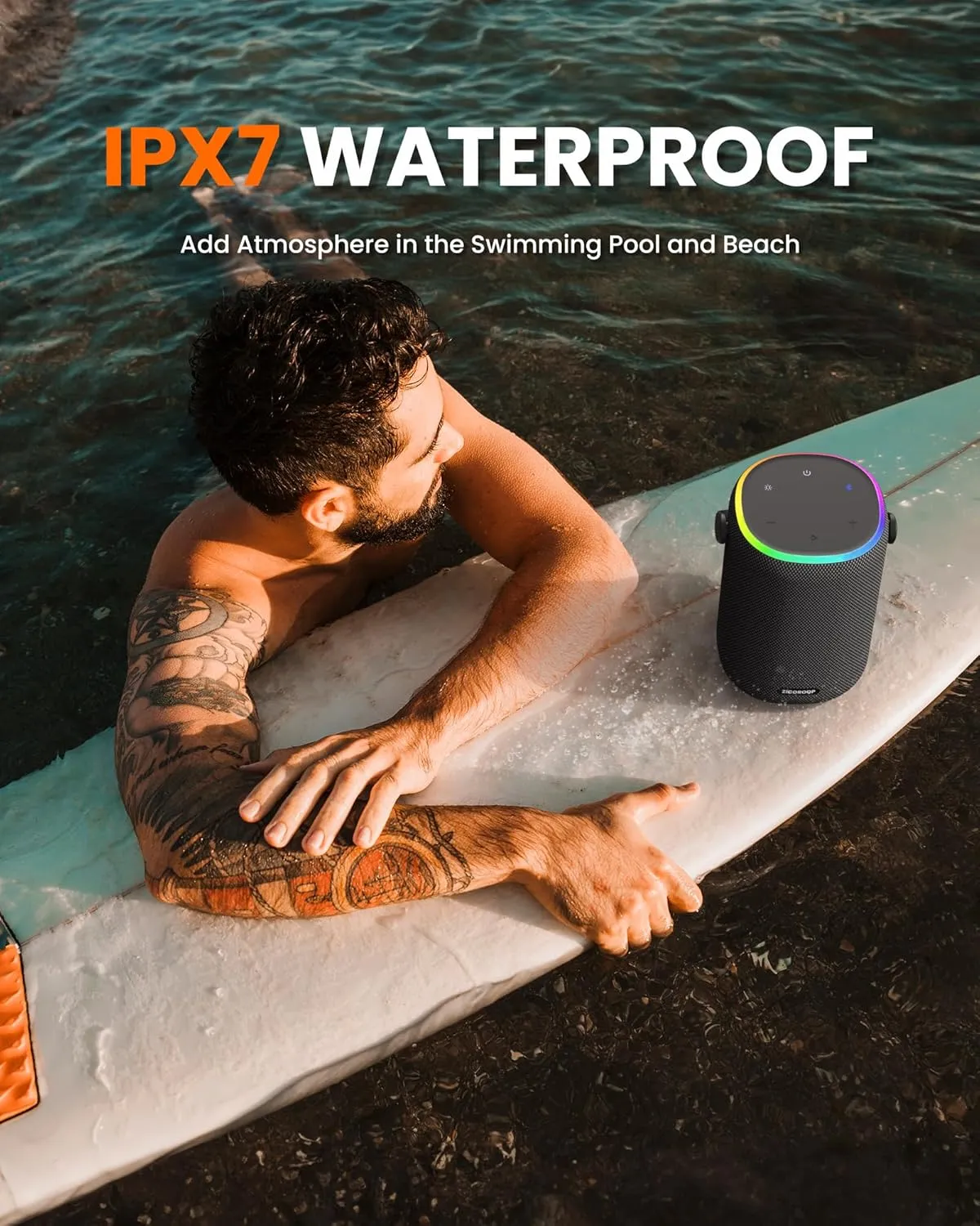 Bluetooth Speaker with IPX7 Waterproof, 50W Portable Outdoor Speakers with Handle, Bluetooth 5.3 True Wirelss Stereo Sound, Deep Bass, 15H Playtime with Light for Home Backyard Beach(Black)