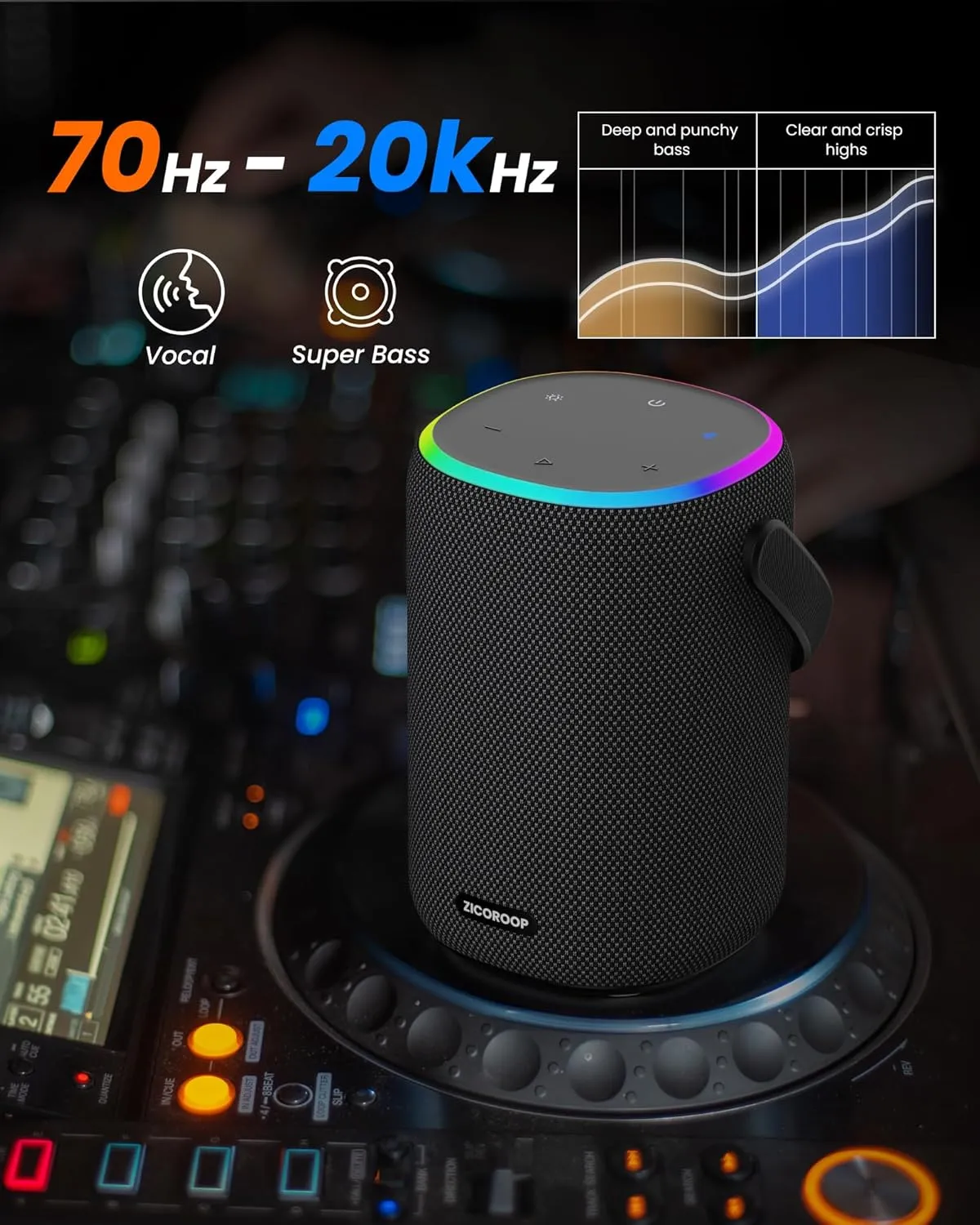 Bluetooth Speaker with IPX7 Waterproof, 50W Portable Outdoor Speakers with Handle, Bluetooth 5.3 True Wirelss Stereo Sound, Deep Bass, 15H Playtime with Light for Home Backyard Beach(Black)