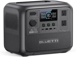 BLUETTI Solar Generator AC70, 768Wh LiFePO4 Battery Backup w/ 2 1,000W AC Outlets (Power Lifting 2,000W), 100W Type-C, for Road Trip, Off-grid, Power Outage (Solar Panel Optional)