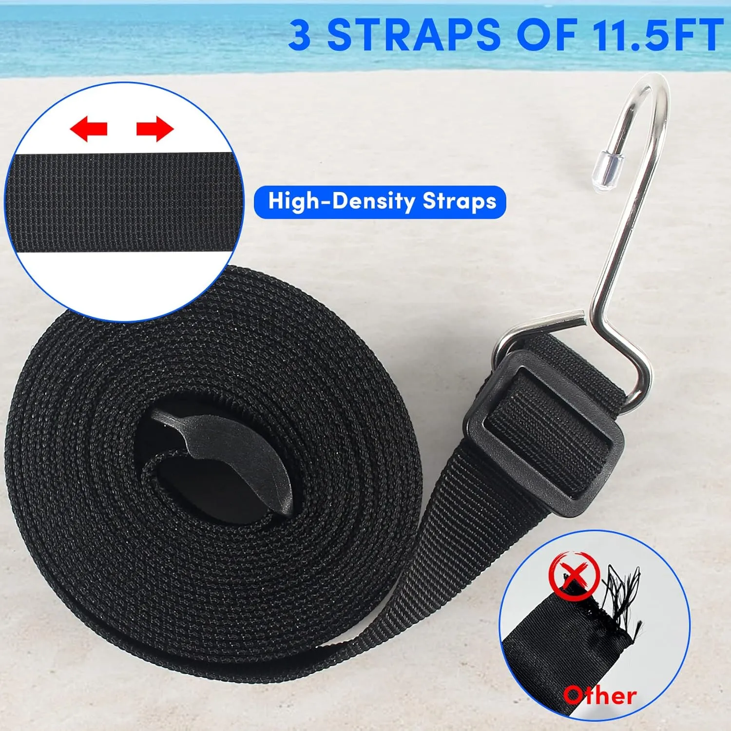 Boat Cover Support Poles Straps with Stainless Steel Hook, Boat Pole Straps with Ladder Lock Buckle 1inch W x 11.5ft L(6 Pack Black)