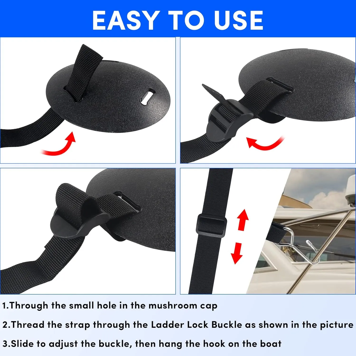 Boat Cover Support Poles Straps with Stainless Steel Hook, Boat Pole Straps with Ladder Lock Buckle 1inch W x 11.5ft L(6 Pack Black)