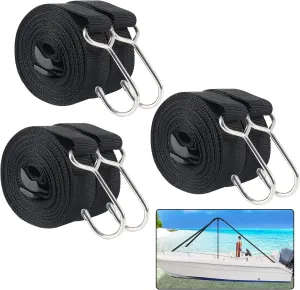 Boat Cover Support Poles Straps with Stainless Steel Hook, Boat Pole Straps with Ladder Lock Buckle 1inch W x 11.5ft L(6 Pack Black)