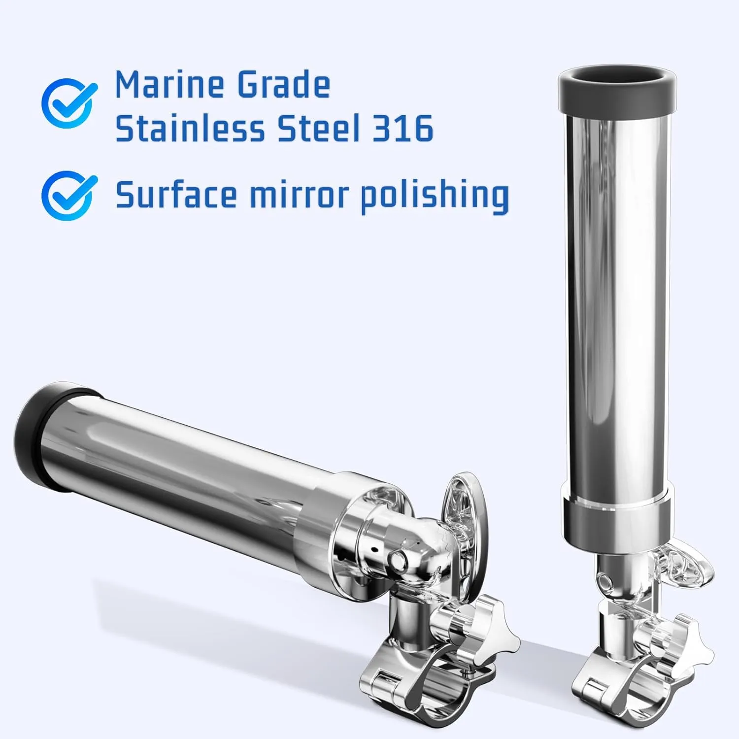 Boat Fishing Rod Holder, 360 Degree Marine Grade Stainless Steel 316 Adjustable Swivel Fishing Pole Holders, Deck Mount and Rail Mount Fishing Rod Bracket