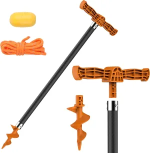Boat Sand Anchor, 20/40" Shallow Water Anchor Pole for Boat and PWC, High-Strength Carbon Fiber Tubes, Nylon Glass Fiber Auger, Orange (6.6FT Long Line-Buoy Set Included)