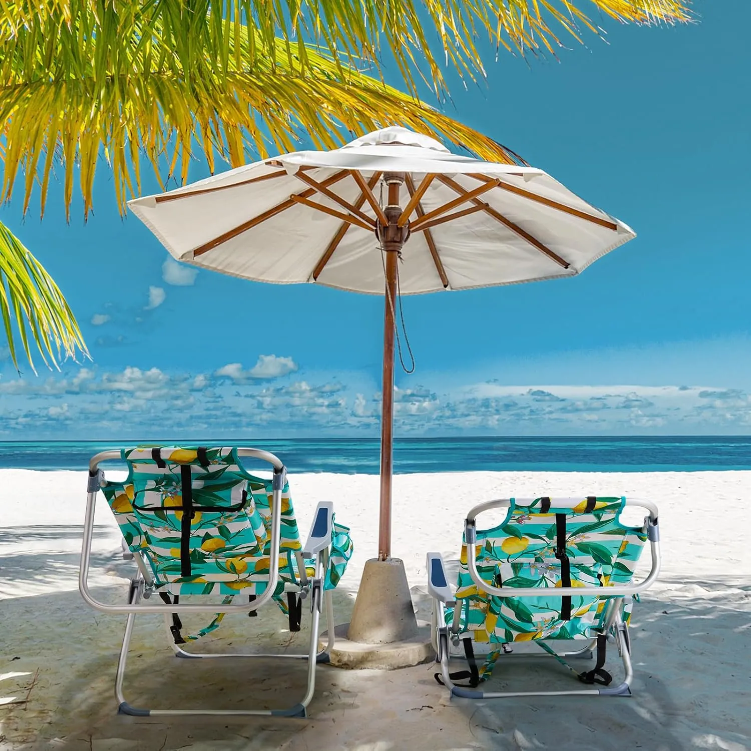 Bonnlo Folding Patio Chair with Headrest & Storage Pouch, Lightweight Aluminum Frame Supports 220 lbs/100 kg, Portable for Travel Lawn Poolside Camping Beach(Lemon Motif)