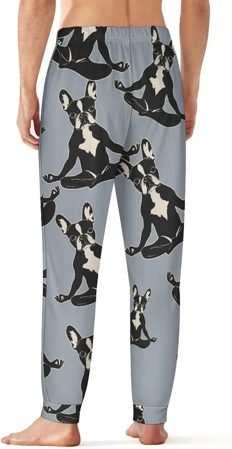 Boston Terrier Dog Yoga Pajama Pants Men Pjs Elastic Waistband Sleep Lounge Pants Lightweight Loungewear