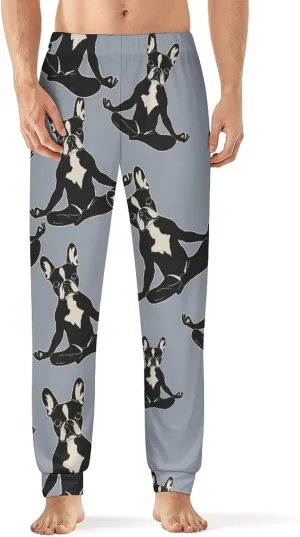 Boston Terrier Dog Yoga Pajama Pants Men Pjs Elastic Waistband Sleep Lounge Pants Lightweight Loungewear