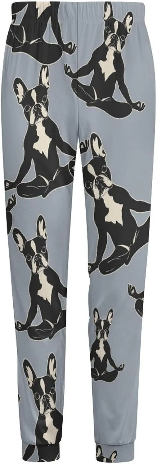 Boston Terrier Dog Yoga Pajama Pants Men Pjs Elastic Waistband Sleep Lounge Pants Lightweight Loungewear
