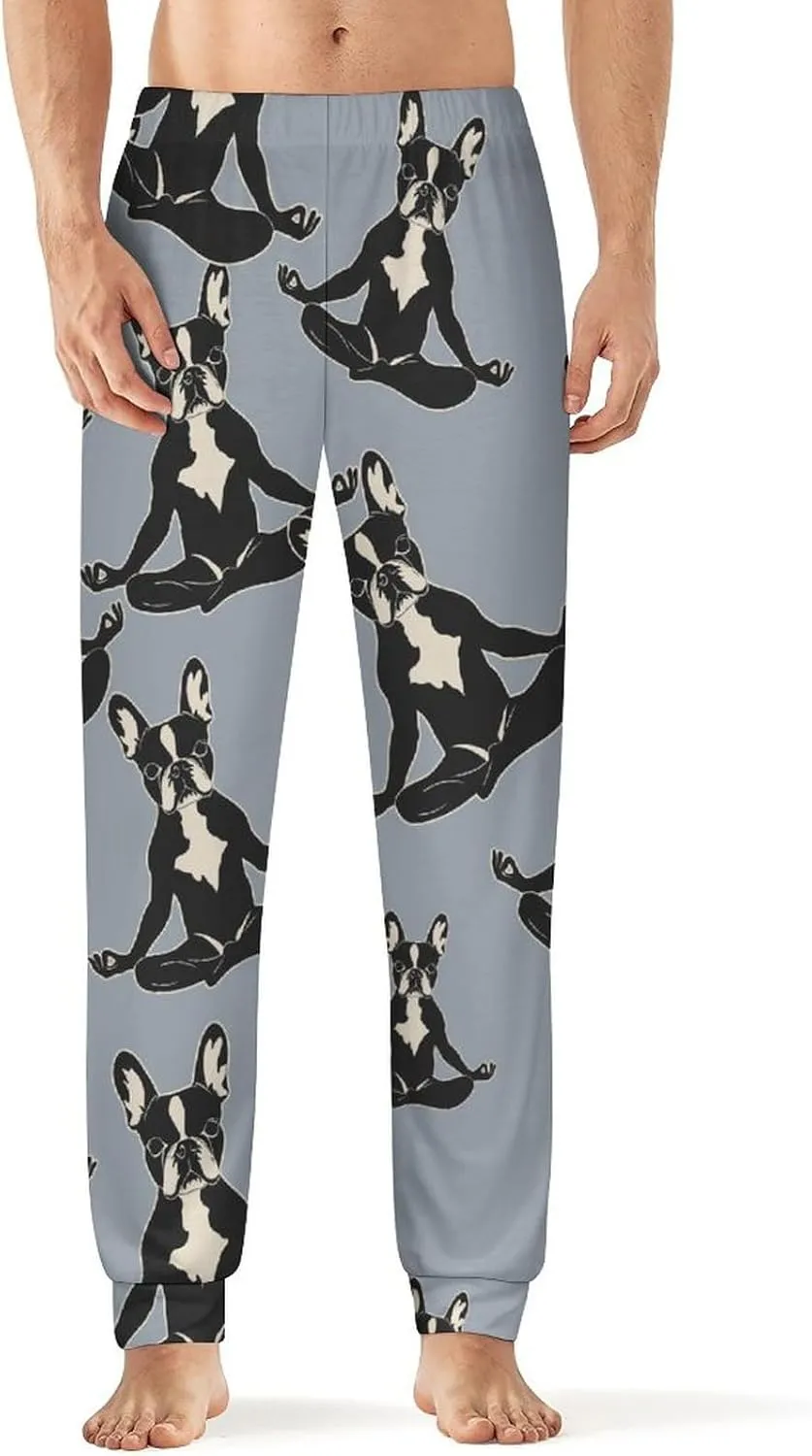 Boston Terrier Dog Yoga Pajama Pants Men Pjs Elastic Waistband Sleep Lounge Pants Lightweight Loungewear