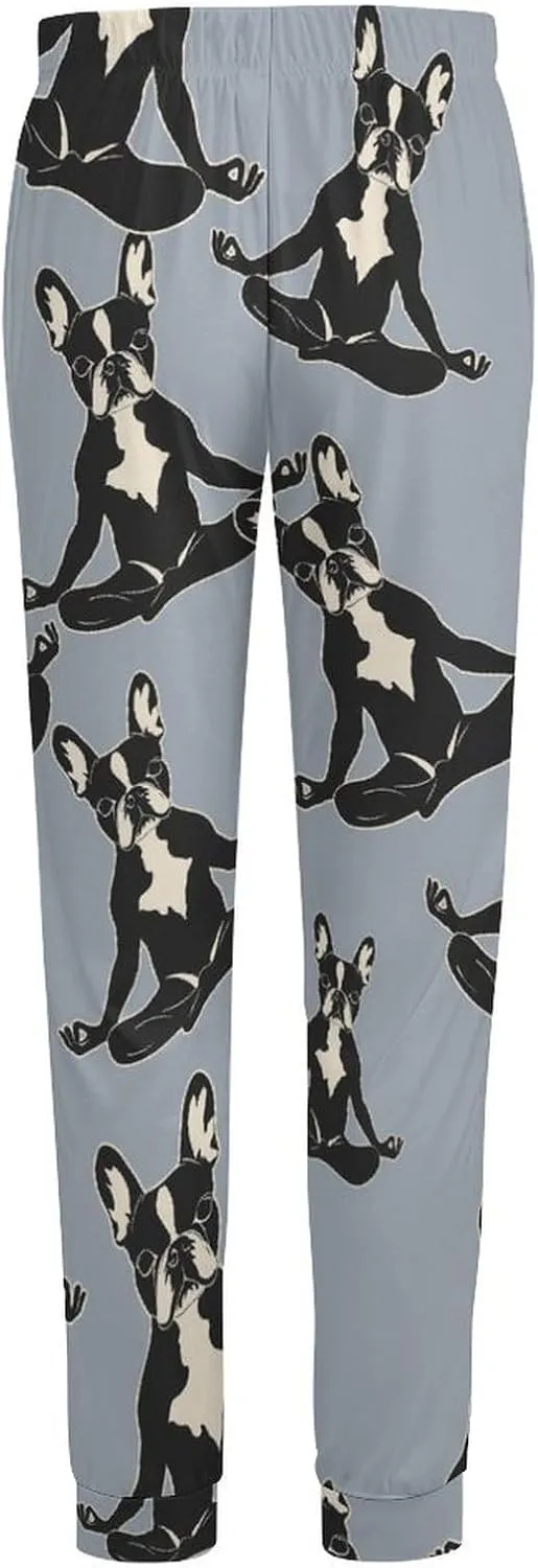 Boston Terrier Dog Yoga Pajama Pants Men Pjs Elastic Waistband Sleep Lounge Pants Lightweight Loungewear