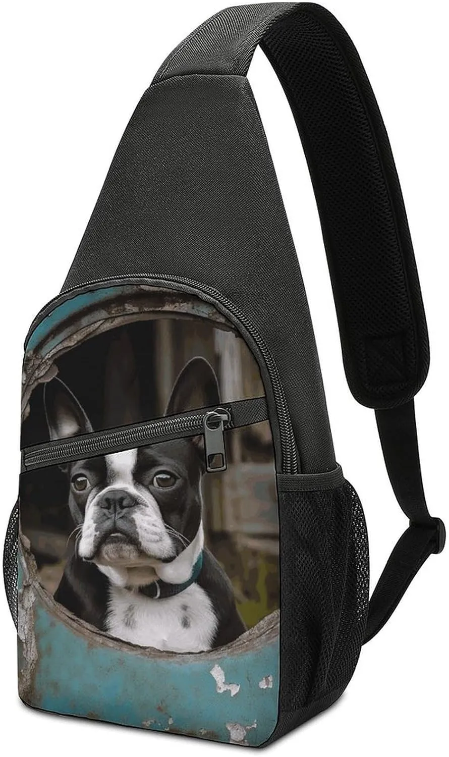 Boston Terrier Sling Bag Lightweight Crossbody Shoulder Backpacks Hiking Travel Daypack Chest Bag for Women Men