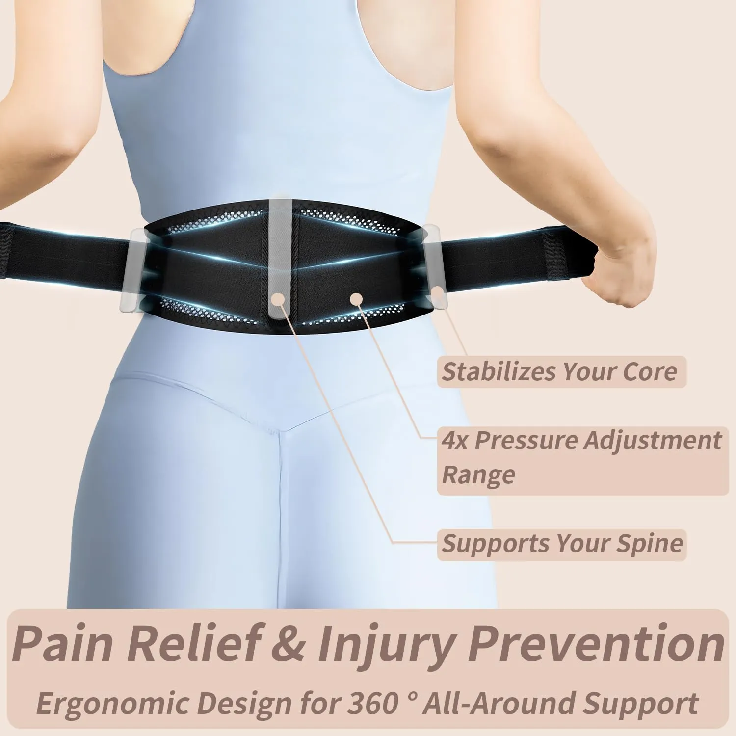 Breathable Slim Back Brace Belt for Men and Women Under Clothes - Lightweight and Thin Lumbar Support for Lower Back Pain, Sciatica, Herniated Disc and Scoliosis Relief, Dual Adjustable Compression-M