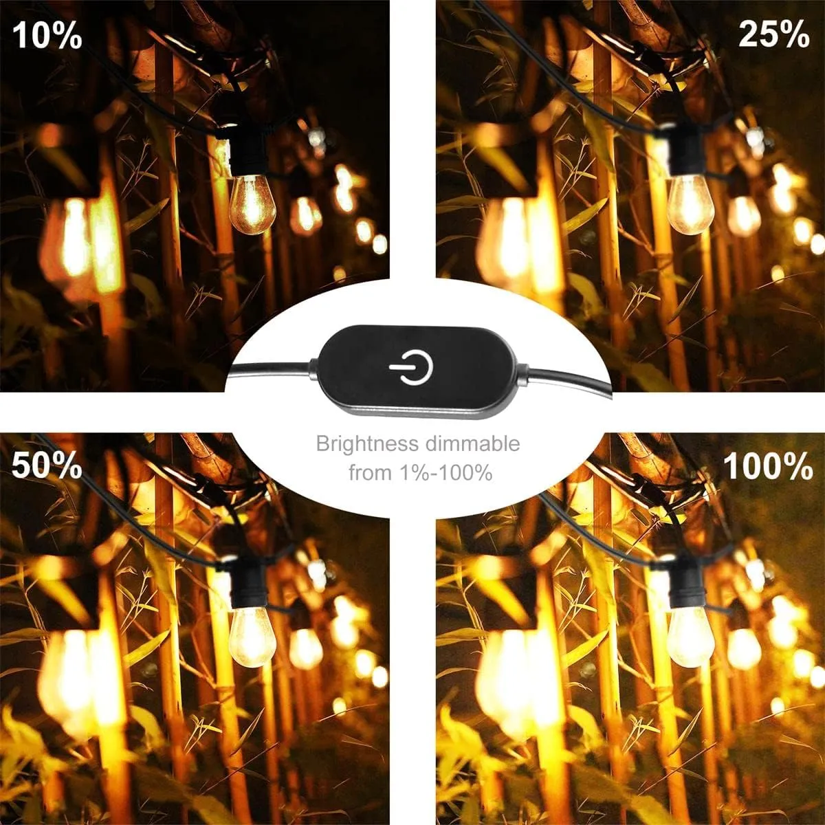 BRIMAX 24.6Ft USB Powered String Lights,10 LED Bulbs Waterproof & Shatterproof Outdoor Camping String Lights Dimmable Brightness with Swith for Tents,Patio,Backyard,Garden and Holidays,Warm White