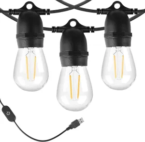 BRIMAX 24.6Ft USB Powered String Lights,10 LED Bulbs Waterproof & Shatterproof Outdoor Camping String Lights Dimmable Brightness with Swith for Tents,Patio,Backyard,Garden and Holidays,Warm White