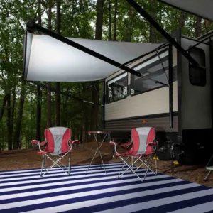 Brittany Blue & White Stripes Foldable Waterproof Caravan Outdoor Mat - 270x360 CM