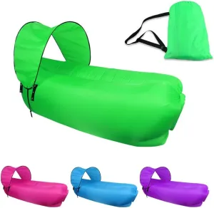 Bry 2017 Outdoor Inflatable Portable Lounger Lazy Waterproof Air Chair Sofa Bed Couch Air Sleeping Bag Sofa Couch with UV Protection Mini Sun Canopy (Green)