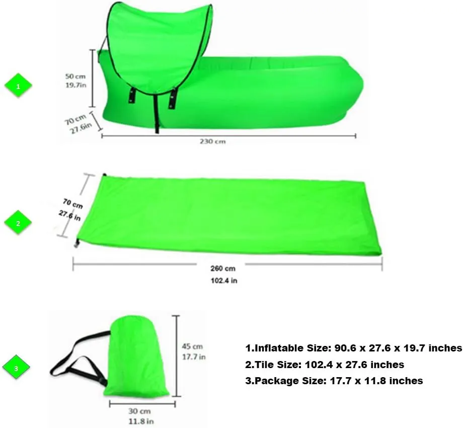 Bry 2017 Outdoor Inflatable Portable Lounger Lazy Waterproof Air Chair Sofa Bed Couch Air Sleeping Bag Sofa Couch with UV Protection Mini Sun Canopy (Green)