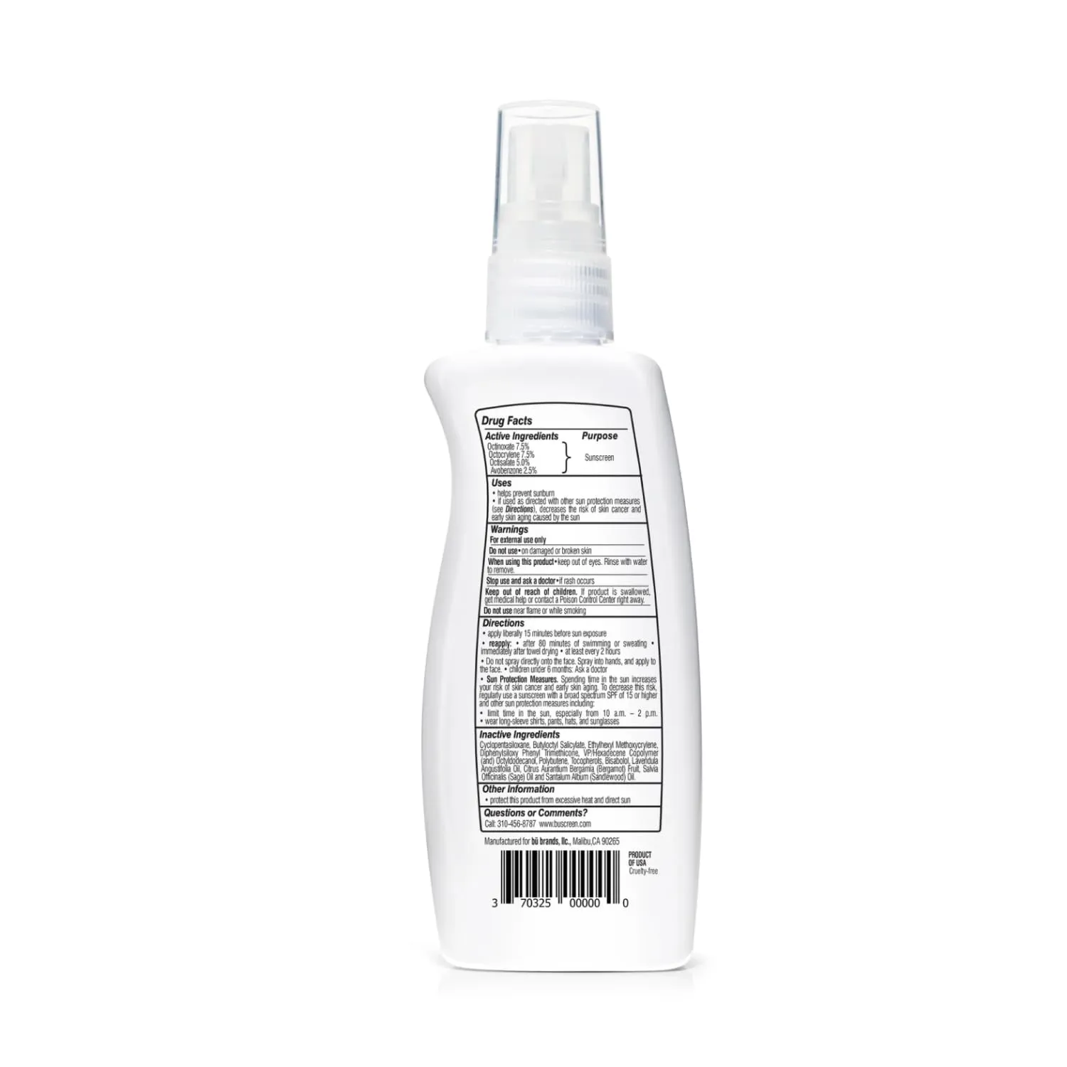 Bu SPF 30 Ultrafine WOWmist Sunscreen Spray - Clear, Non Greasy, Non Toxic, Non Comedogenic. Sweat & Water-Resistant. Travel, Sport, Sensitive Skin (White Sage, 3.3 oz)