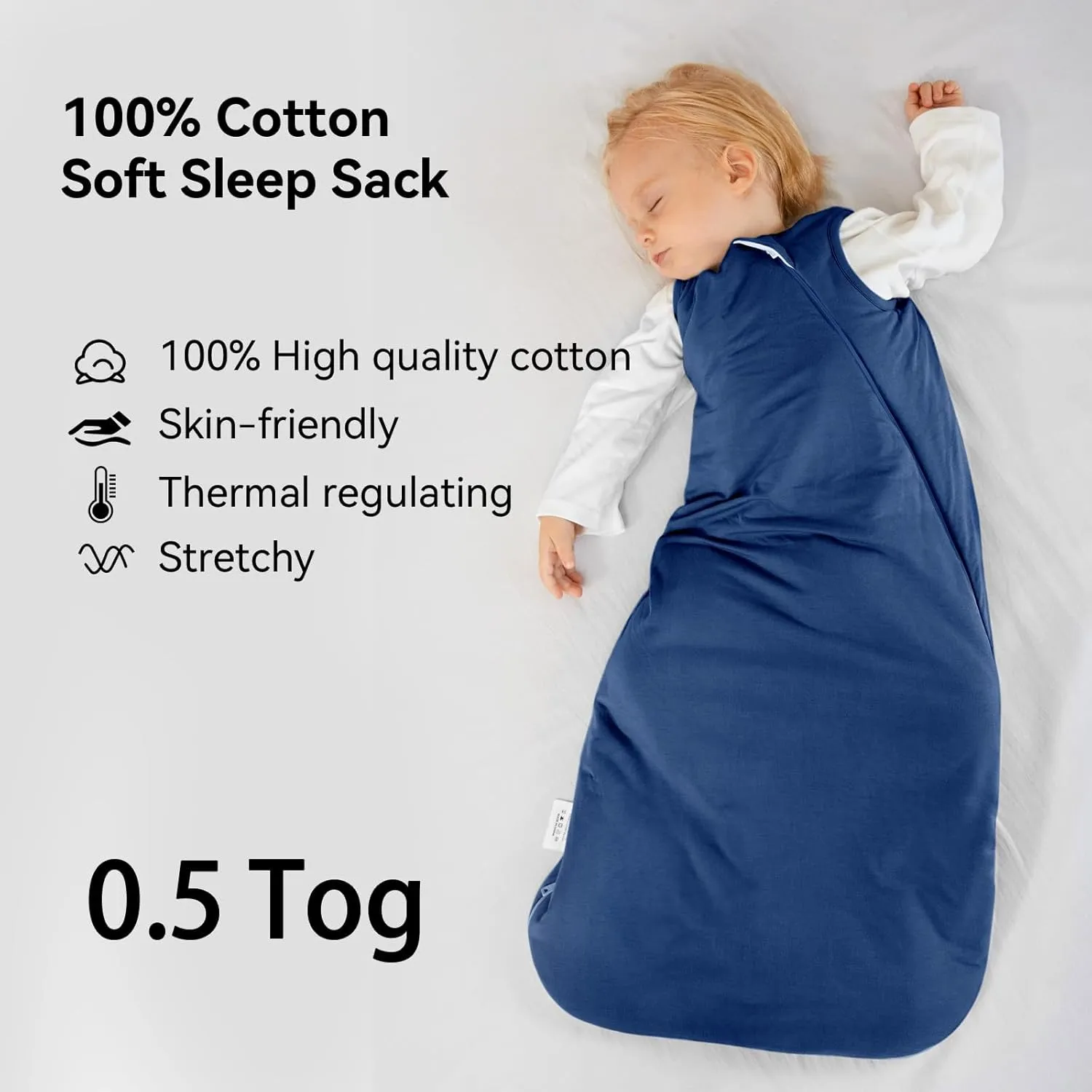 BubblePanda Baby Sleep Sack 24-36 Months 100% Cotton 0.5 Tog Toddler Sleeping Sack 2t-3t for Babies Unisex 2-Way Zipper 3t Baby Wearable Blanket Lightweight Thin