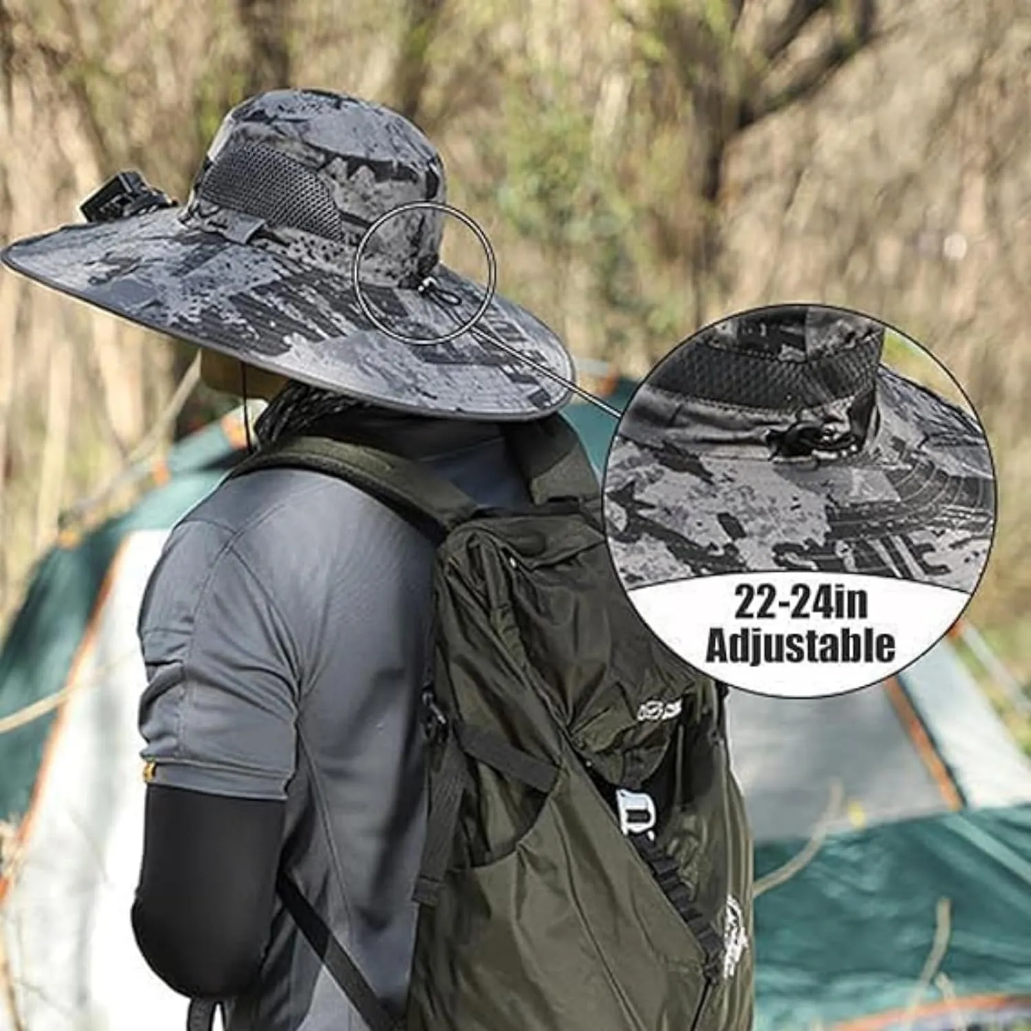 Bucket Hat with 2 Solar Power Fans for Men Women UPF 50  Outdoor Wide Brim Sun Fishing Hat - Removable & USB Charging Fan