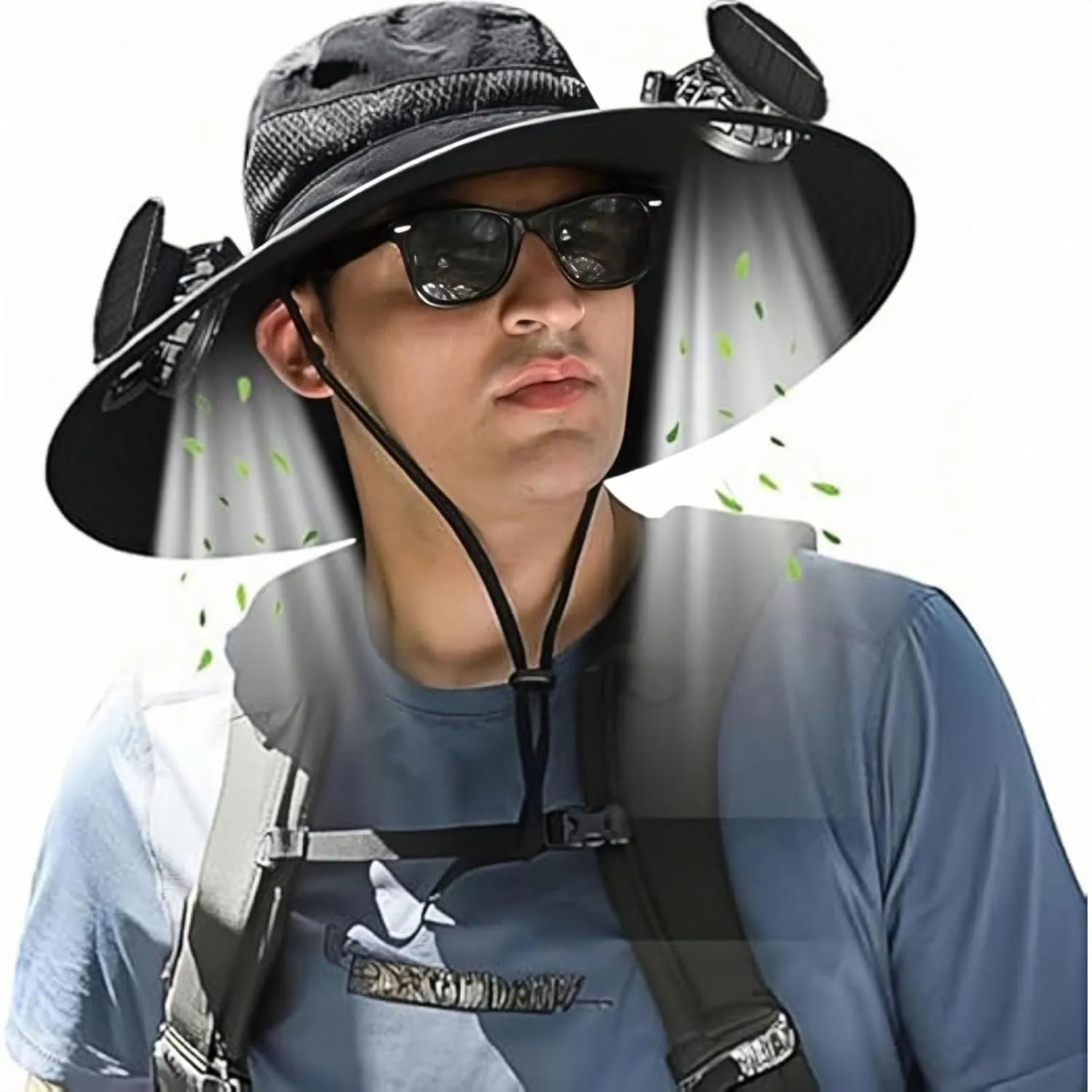 Bucket Hat with 2 Solar Power Fans for Men Women UPF 50  Outdoor Wide Brim Sun Fishing Hat - Removable & USB Charging Fan
