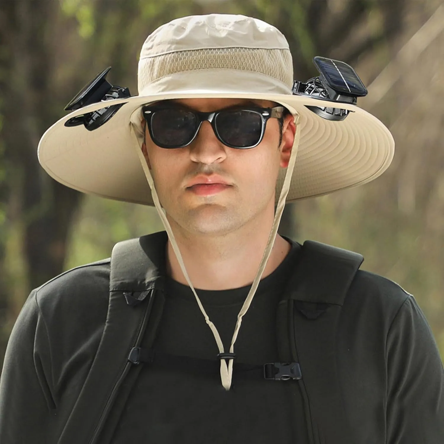 Bucket Hat with 2 Solar Power Fans for Men Women UPF 50  Outdoor Wide Brim Sun Fishing Hat - Removable & USB Charging Fan