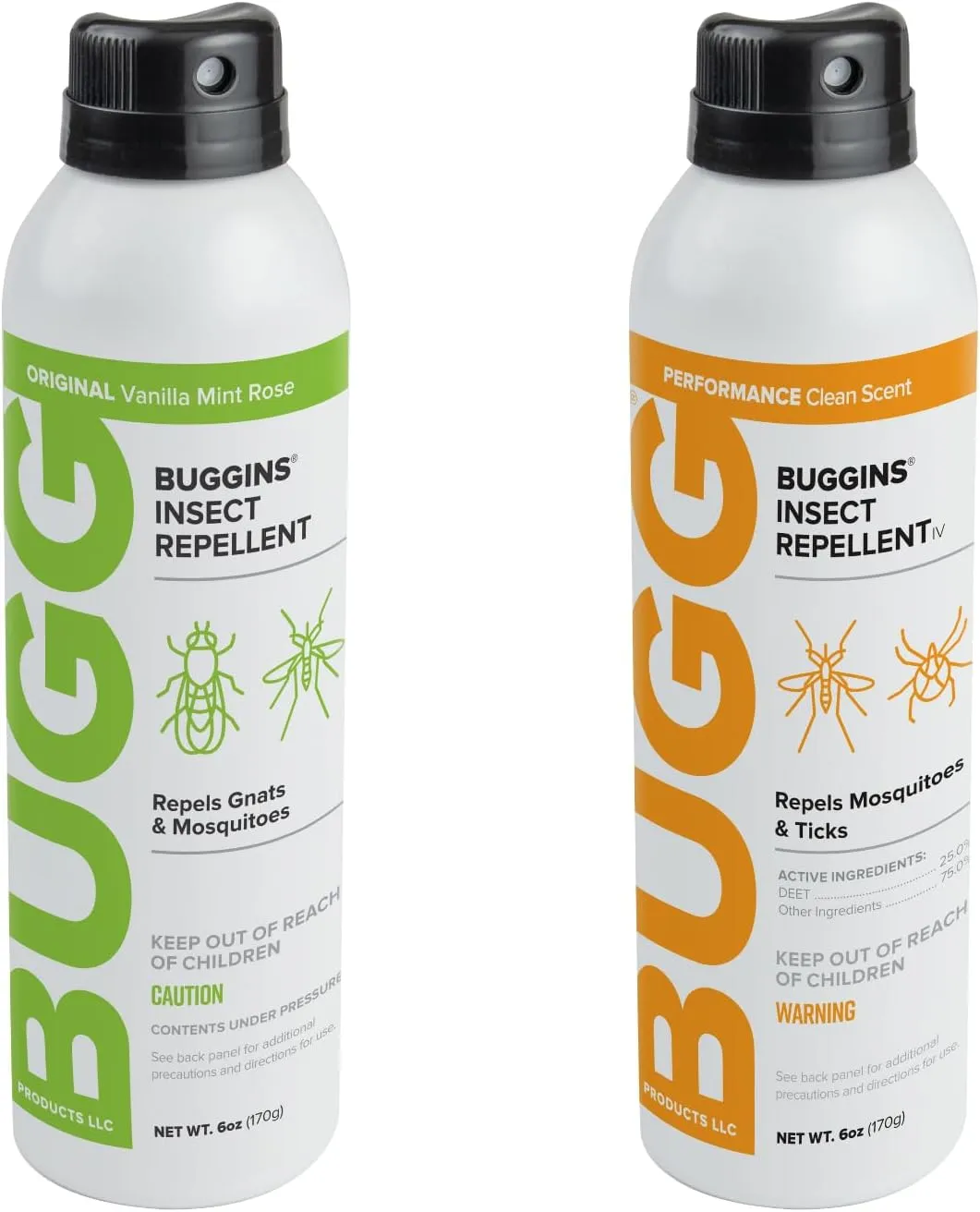 BUGGINS - Tropic Combo Pack - Original Insect Repellent - Performance Repellent - 2-6 oz Continuous Spray Cans