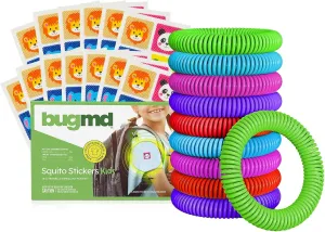 BugMD Squito Stickers Mosquito Repellent Patch Stickers for Kids (78 Stickers) and 10 Pack Mosquito Bracelets Bundle