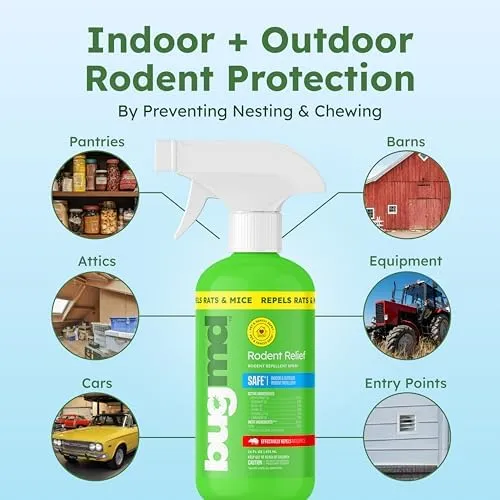 BugMD Vamoose Rodent Repellent Pouches (4 Pack, 16 Pouches) and BugMD Peppermint Oil Spray for Rodents - 16oz Bundle