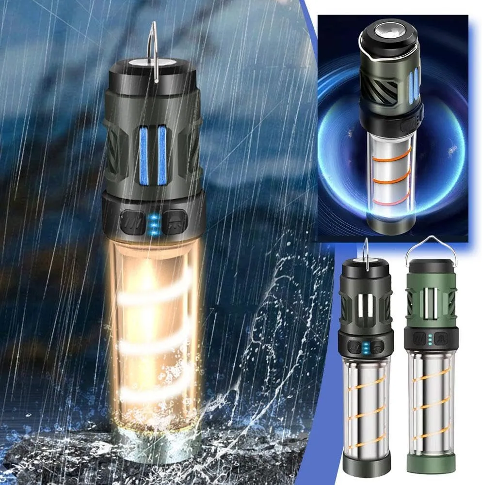 Buzz Defense Portable, 2025 New Upgraded Buzzdefense Dual Mode Camping Lantern, 3000 mAh USB-C Recharged Waterproof Outdoor Lamp, LED Camping Light for Outdoor, Garden, Picnic (Black 2 Pcs)