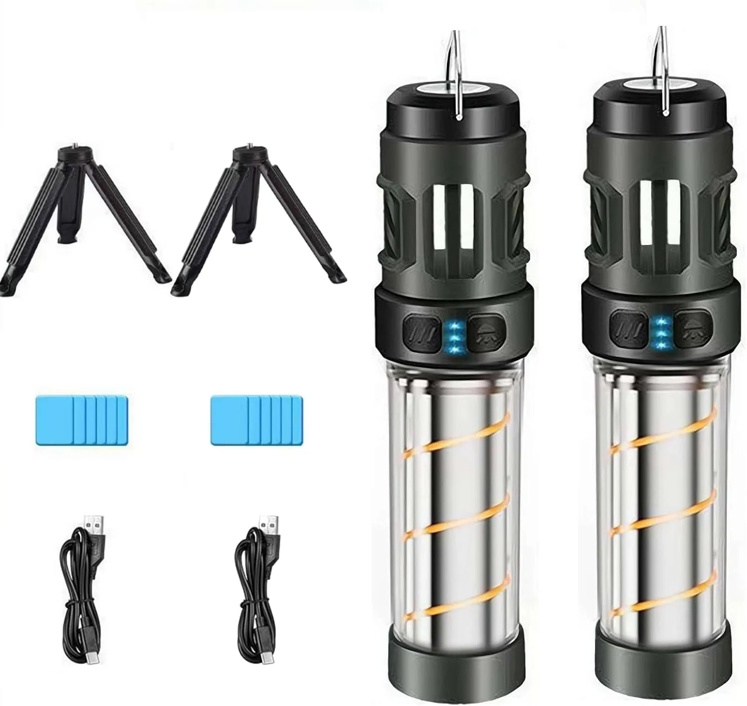 Buzz Defense Portable, 2025 New Upgraded Buzzdefense Dual Mode Camping Lantern, 3000 mAh USB-C Recharged Waterproof Outdoor Lamp, LED Camping Light for Outdoor, Garden, Picnic (Black 2 Pcs)