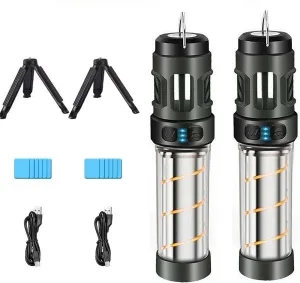 Buzz Defense Portable, 2025 New Upgraded Buzzdefense Dual Mode Camping Lantern, 3000 mAh USB-C Recharged Waterproof Outdoor Lamp, LED Camping Light for Outdoor, Garden, Picnic (Black 2 Pcs)
