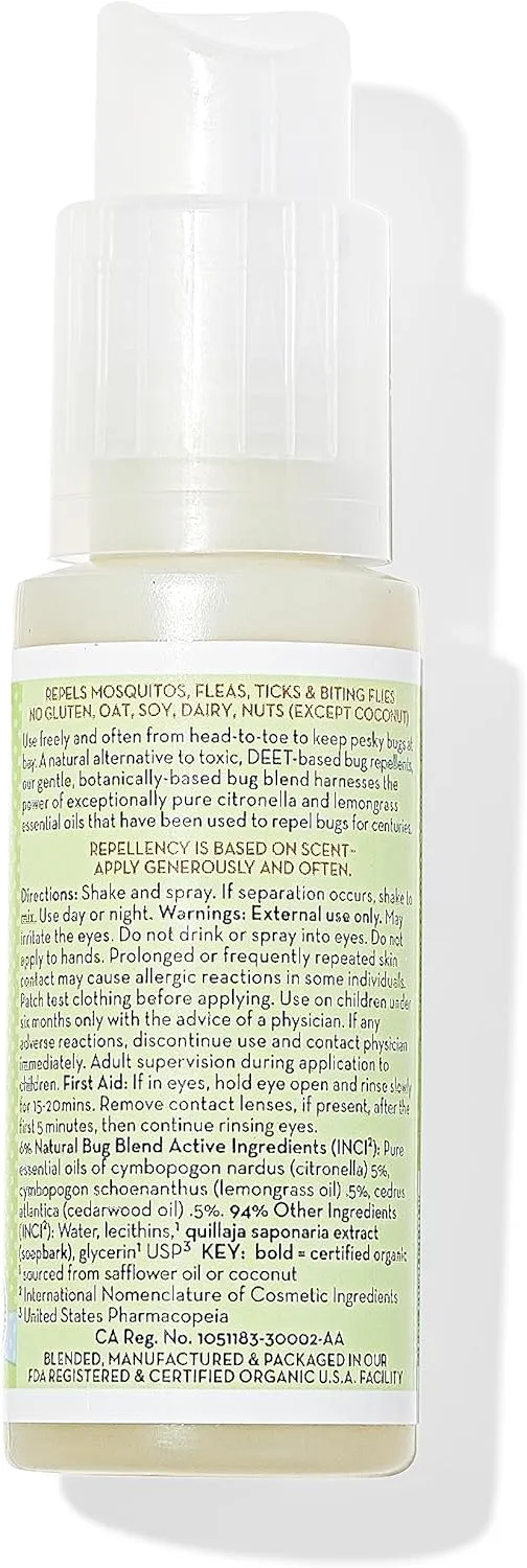 California Baby Natural Bug Repellent Spray | Citronella Bug Spray | DEET-Free | Repels Mosquitoes   Bugs | Allergy Friendly | Great Smell | Baby & Adult Insect Repellent Spray | 59 mL / 2 oz.