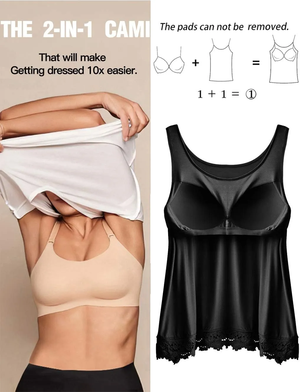 Camisoles for Women with Built in Bra Adjustable Strap Tank Tops Cami Sleeveless Summer Tops for Workout Sleeping Traveling