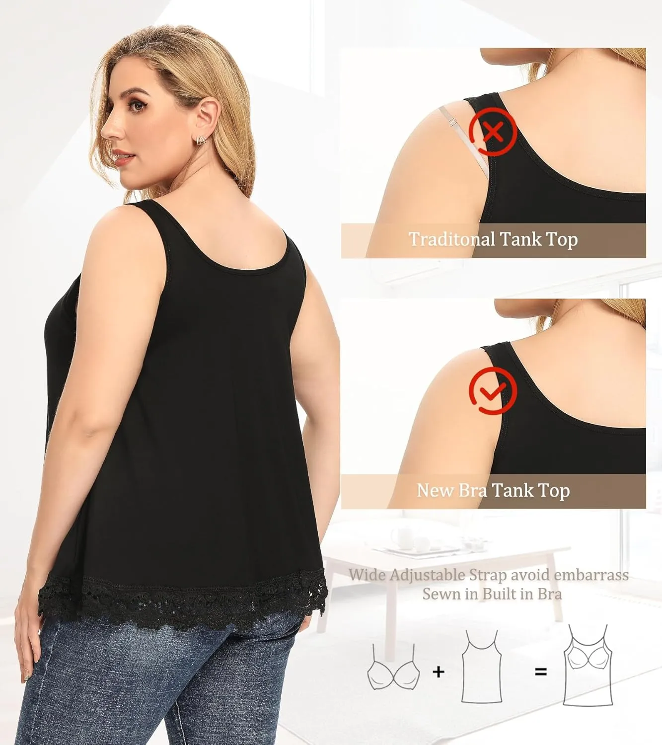 Camisoles for Women with Built in Bra Adjustable Strap Tank Tops Cami Sleeveless Summer Tops for Workout Sleeping Traveling