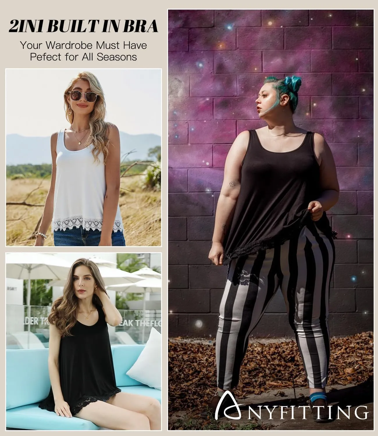Camisoles for Women with Built in Bra Adjustable Strap Tank Tops Cami Sleeveless Summer Tops for Workout Sleeping Traveling