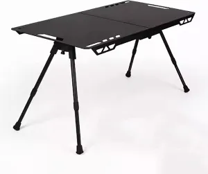Camp Table, Portable Outdoor Camping Table, Aluminum Lightweight Folding Tables with Carry Bag, Adjustable Height Small Foldable Table for Camp Picnic Beach (Color : Black)