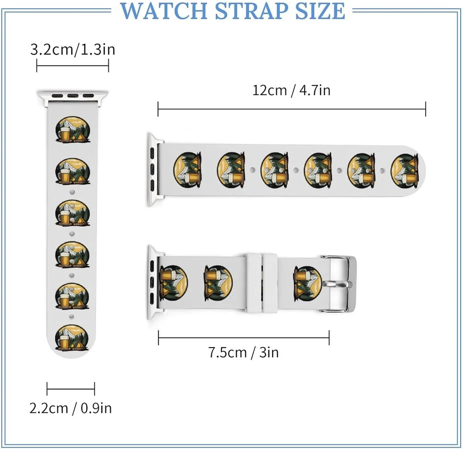 Camping And Beer Adjustable Silicone Watchband Compatible with IWatch Classic Soft Sports Watch Strap for Men Women