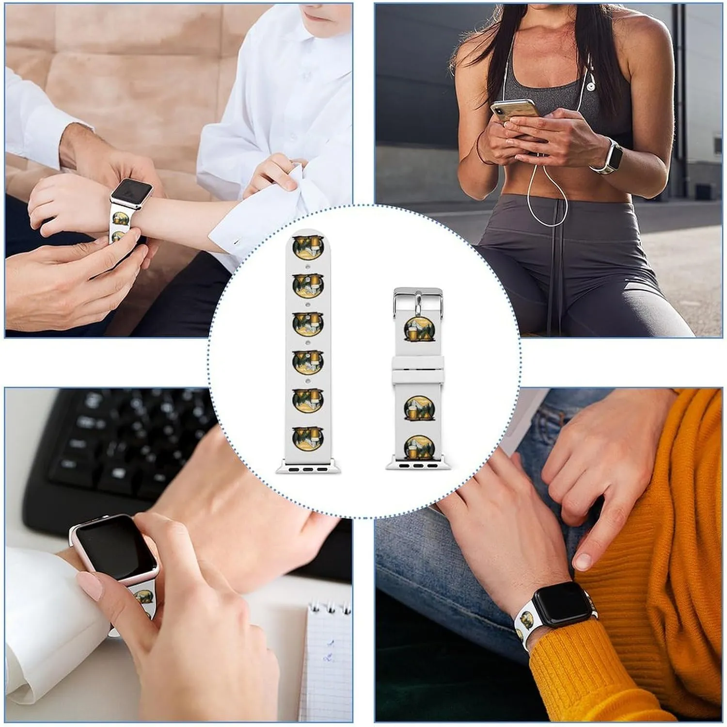 Camping And Beer Adjustable Silicone Watchband Compatible with IWatch Classic Soft Sports Watch Strap for Men Women