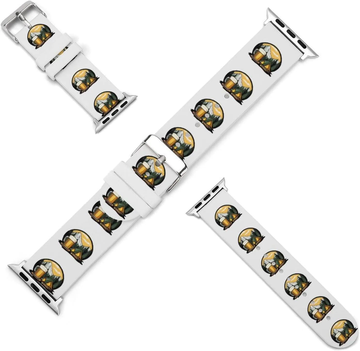 Camping And Beer Adjustable Silicone Watchband Compatible with IWatch Classic Soft Sports Watch Strap for Men Women