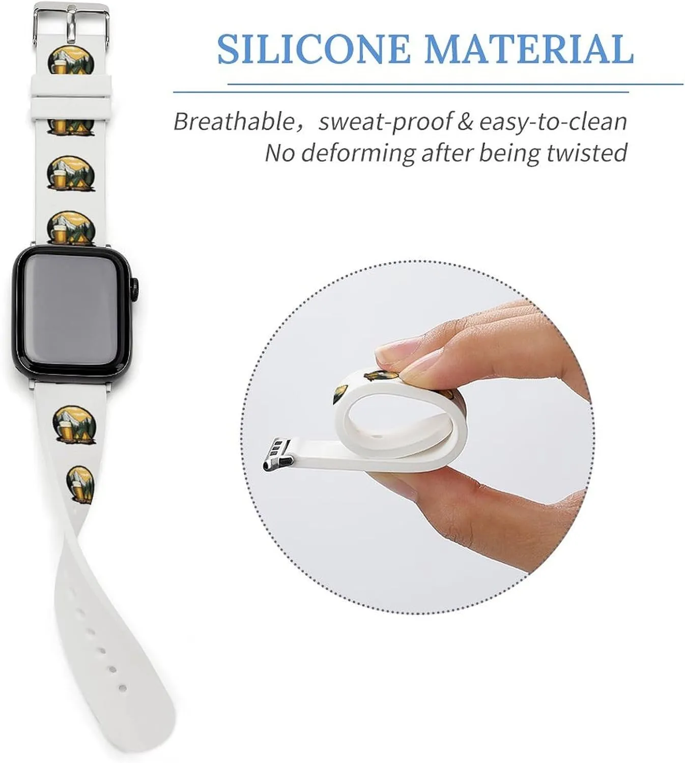 Camping And Beer Adjustable Silicone Watchband Compatible with IWatch Classic Soft Sports Watch Strap for Men Women