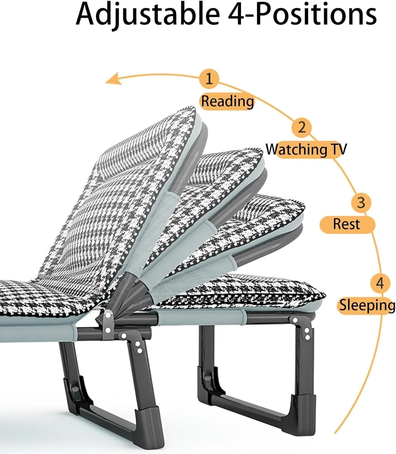Camping Cot 4-Level Adjustment of Backrest Cots for Camping with Mattresses Sleeping Cots for Adults Load 200kg Lounge Chair
