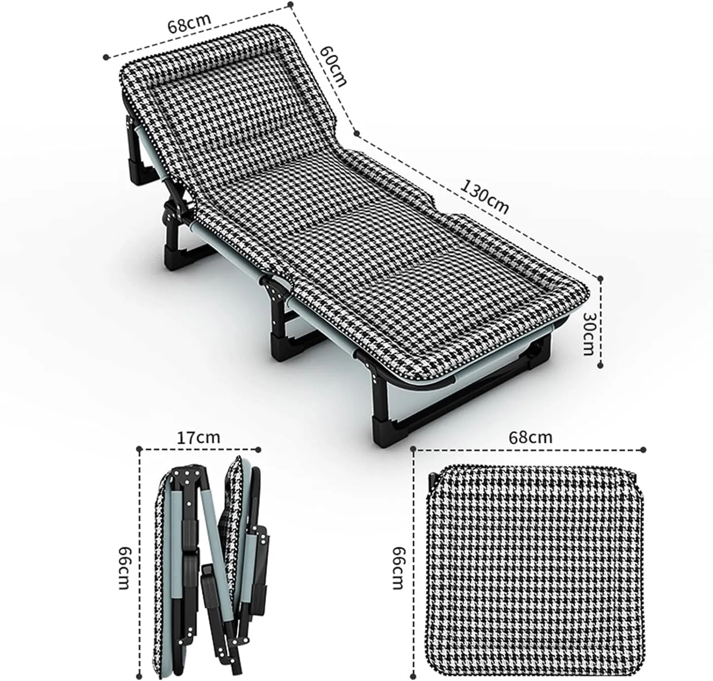 Camping Cot 4-Level Adjustment of Backrest Cots for Camping with Mattresses Sleeping Cots for Adults Load 200kg Lounge Chair