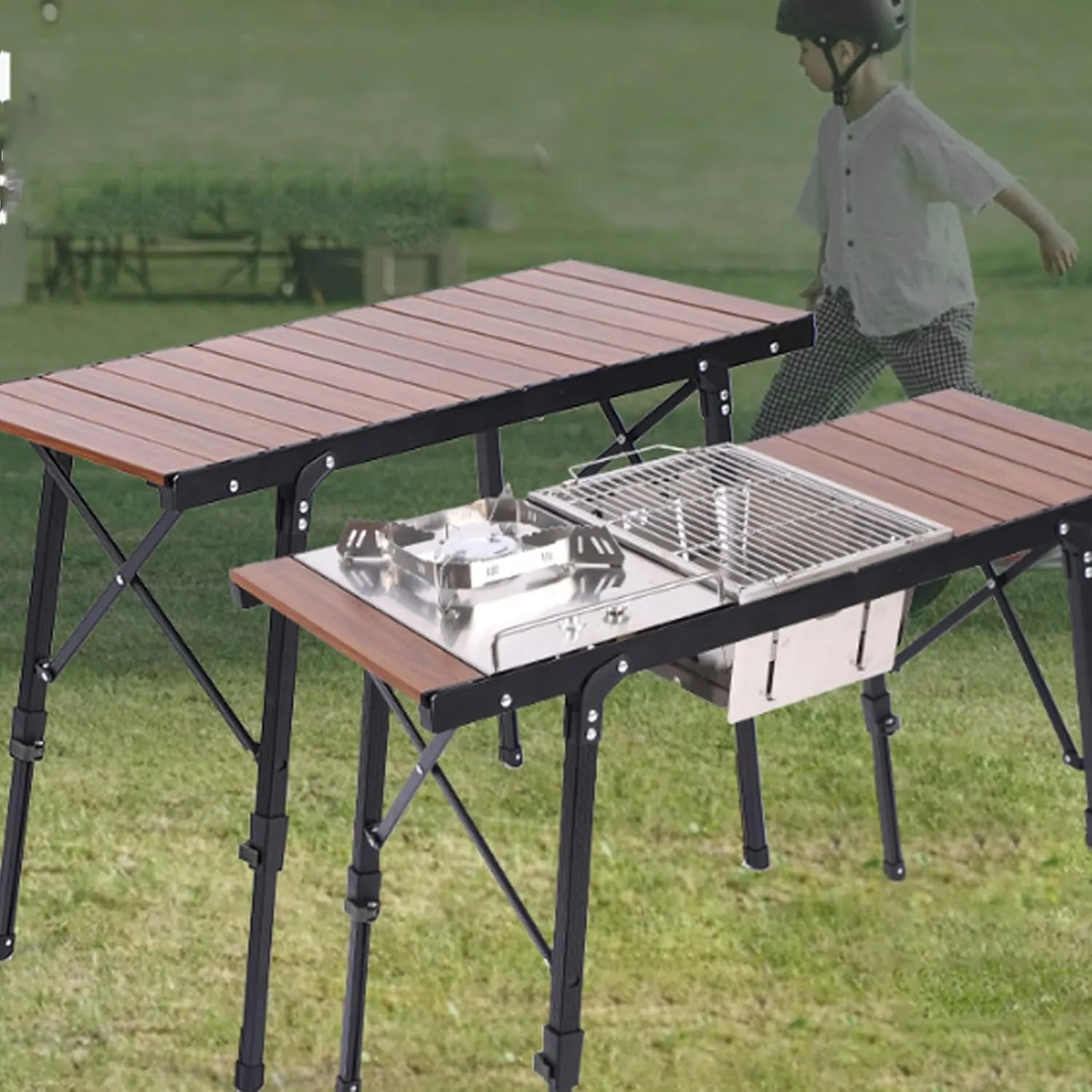 Camping Foldable Table, Portable Picnic Table IGT Unit Combination Table, Steel Roll-up Square Table for Camping, Picnic