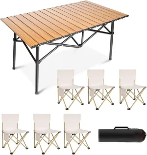Camping Folding air and Table Set with Roll up Carbon Steel Folding Bea Picnic Tables Collapsible Backpack Lawn air for More People Party, BBQ